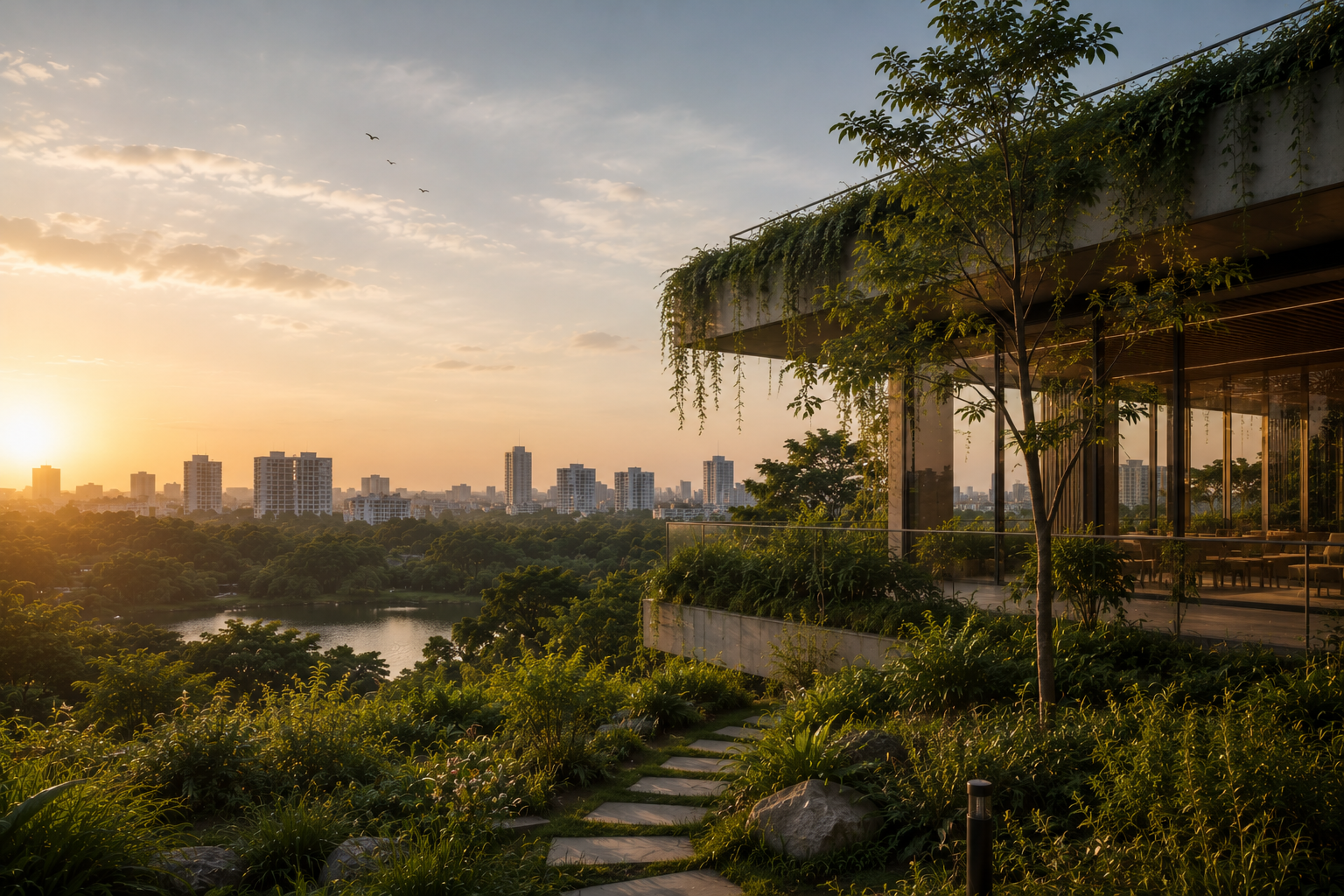 Sustainable architecture with integrated greenery